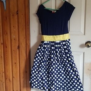 White and blue polka dot dress